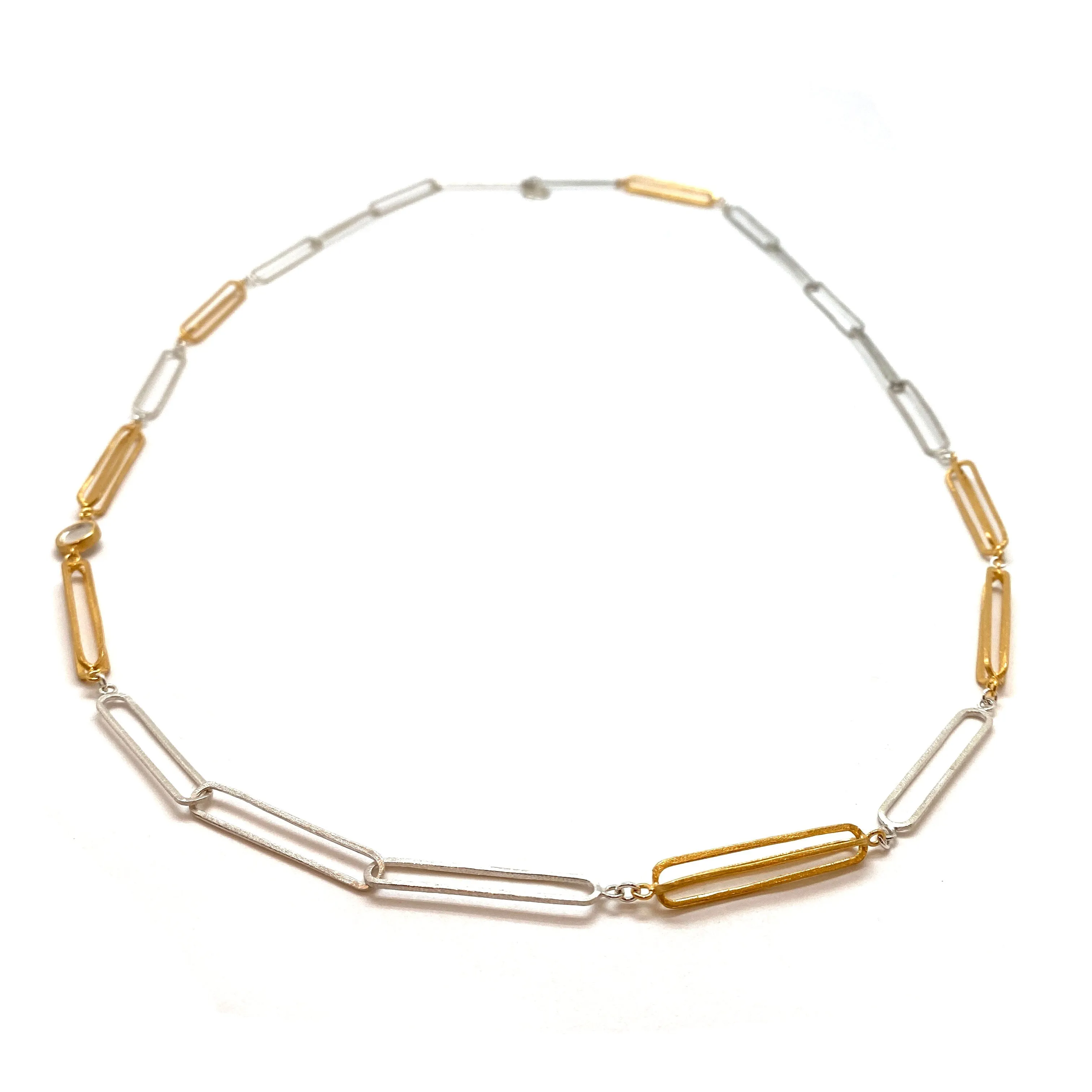 Long Silver and Gold 3D Link Necklace