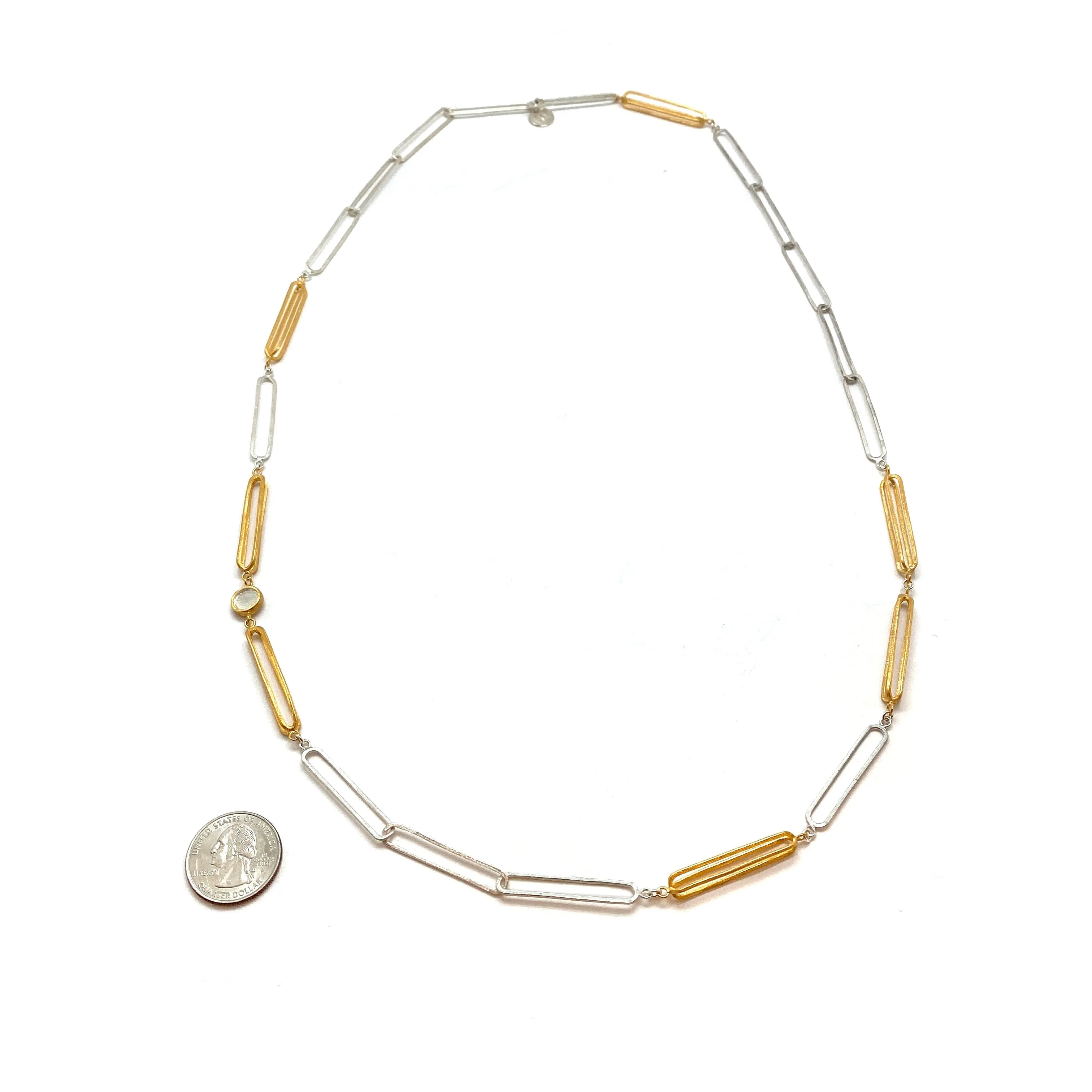 Long Silver and Gold 3D Link Necklace