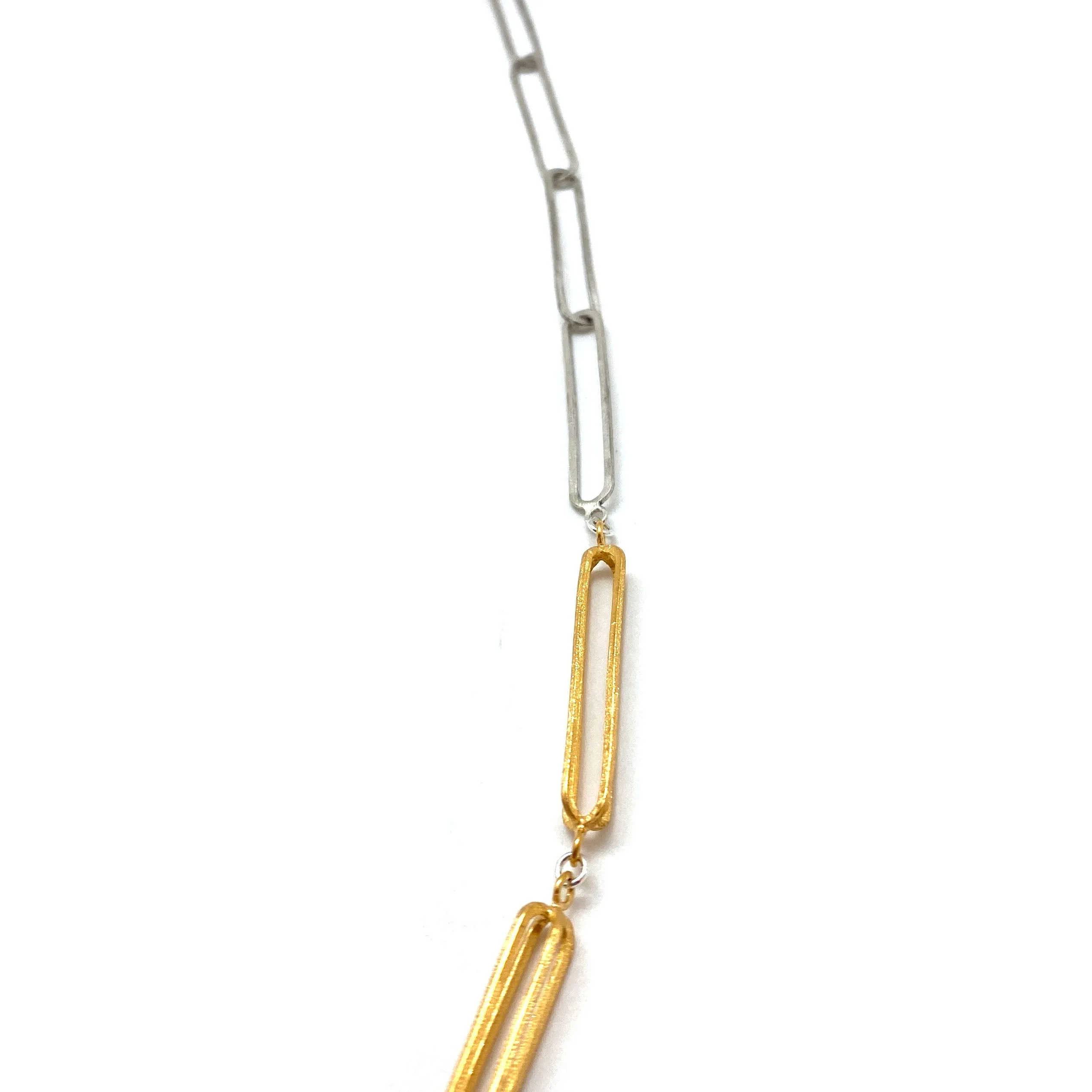 Long Silver and Gold 3D Link Necklace