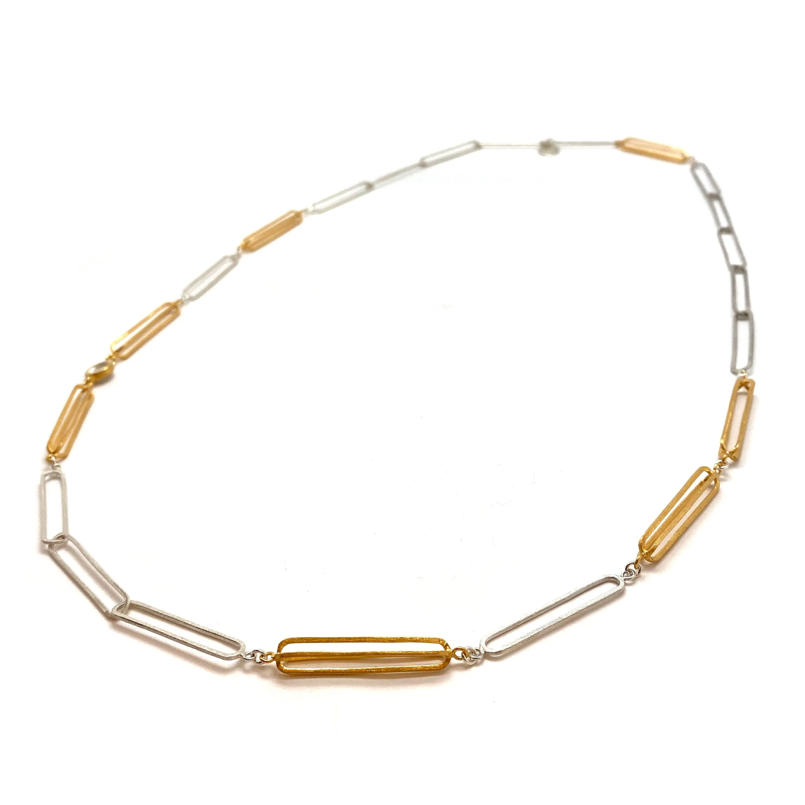 Long Silver and Gold 3D Link Necklace