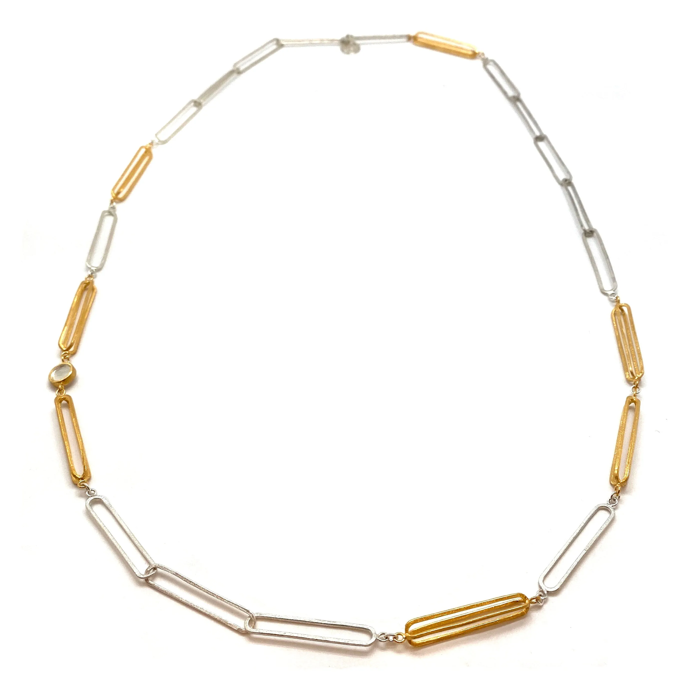 Long Silver and Gold 3D Link Necklace