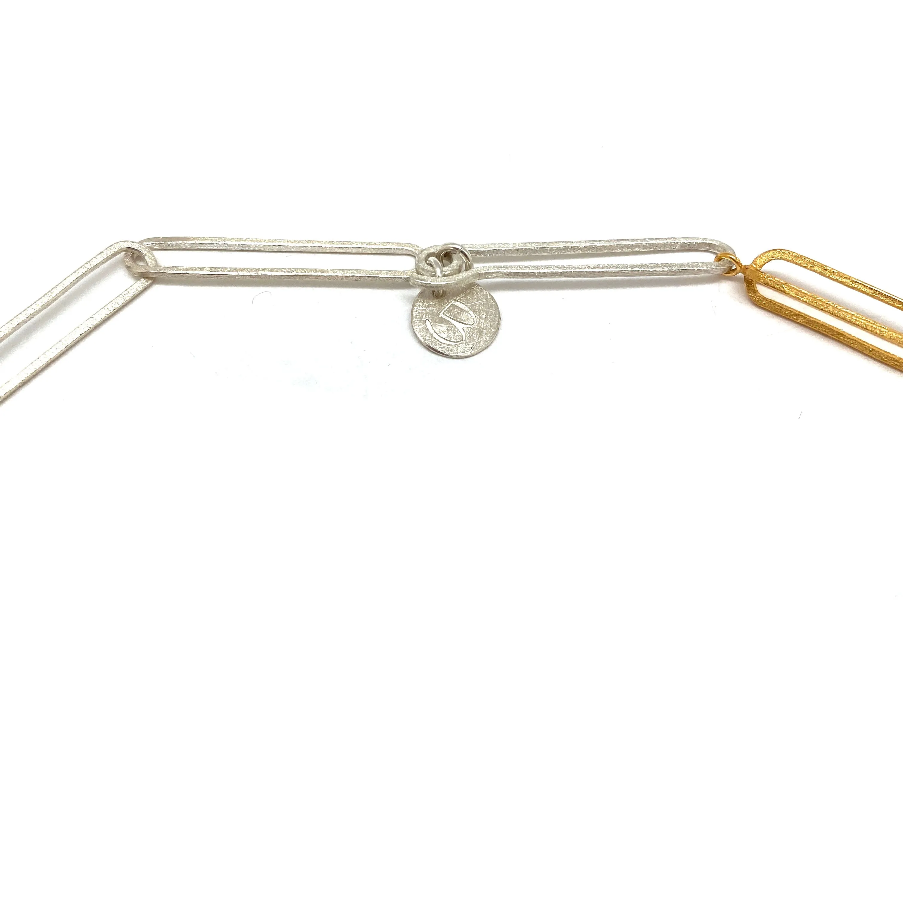 Long Silver and Gold 3D Link Necklace