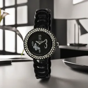 LOREM Black Butterfly Analog Watch For Women LR201