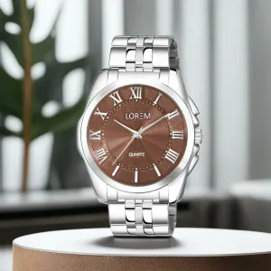 LOREM Brown 3D Roman Stainless Steel Analog Watch For Men LR127