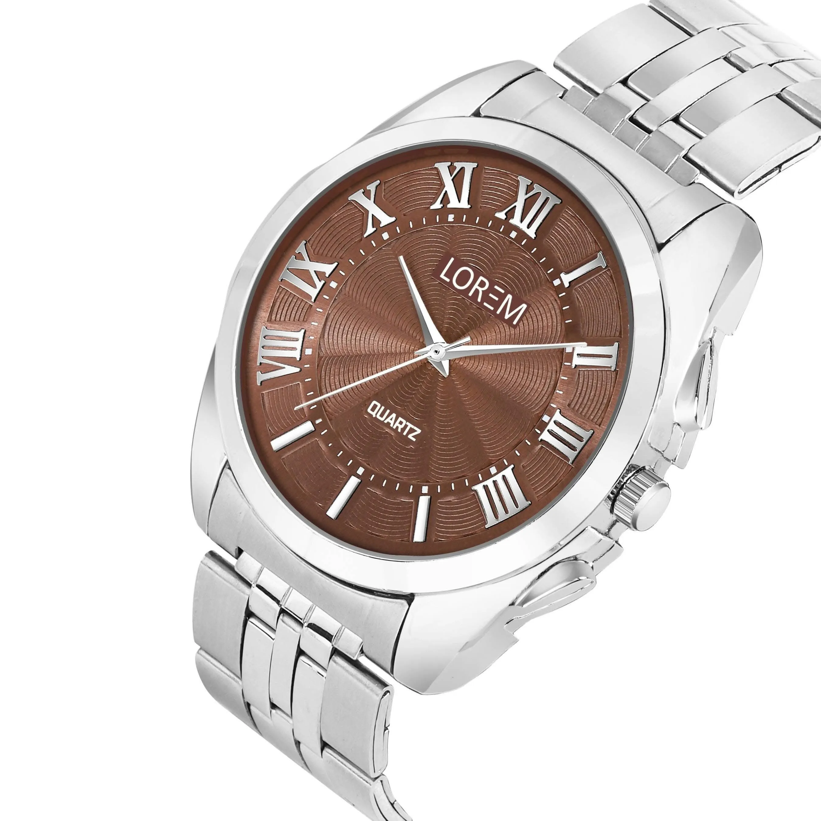 LOREM Brown 3D Roman Stainless Steel Analog Watch For Men LR127