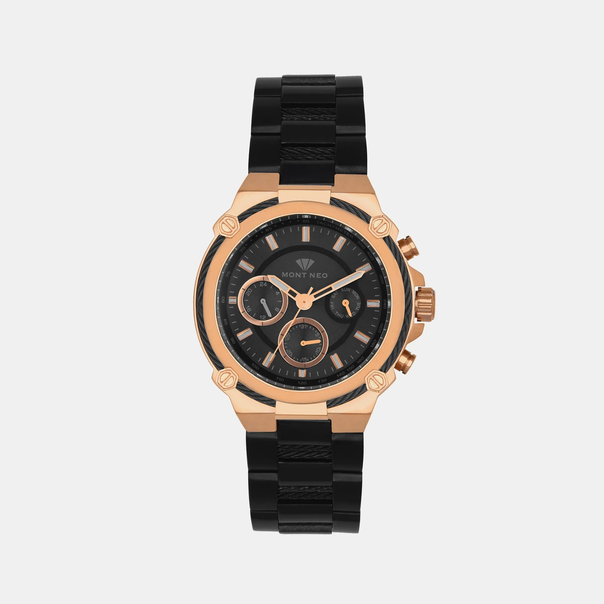 Men Black Chronograph Stainless Steel Watch 1033C-M3304
