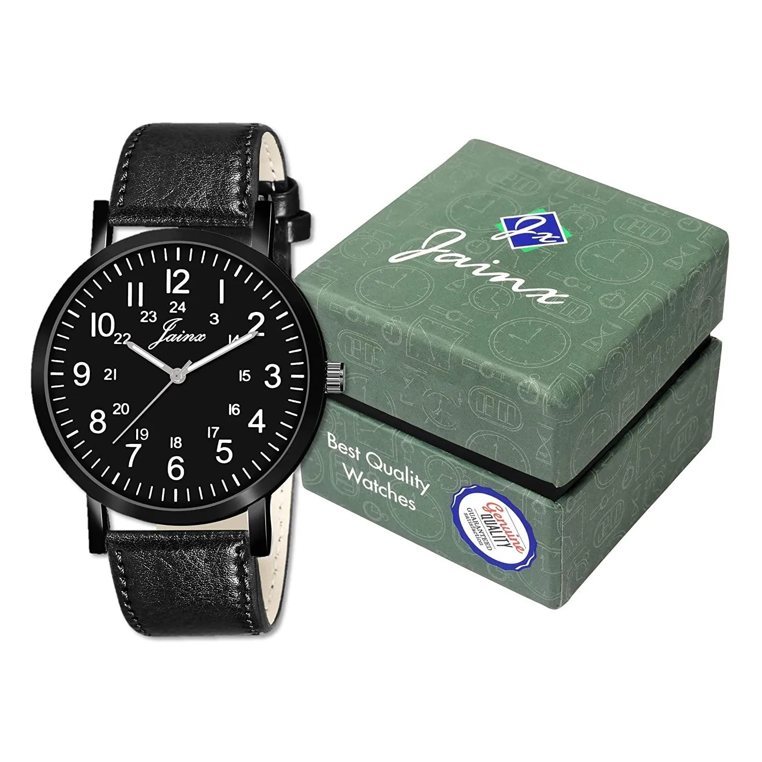 Men's Black Dial Leather Strap Analog Watch - JM7145