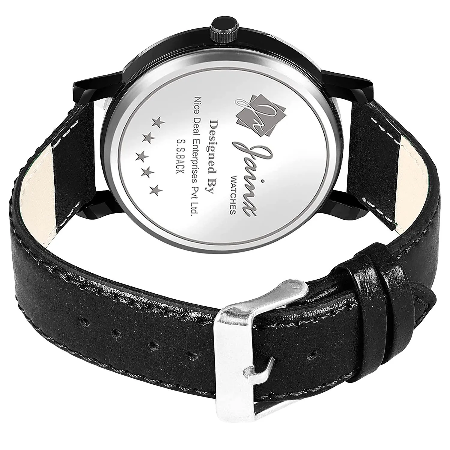 Men's Black Dial Leather Strap Analog Watch - JM7145