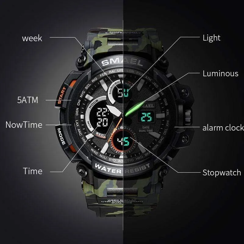 Men's Dual Time Camo Military Watch - Tactical Durable Wristwatch