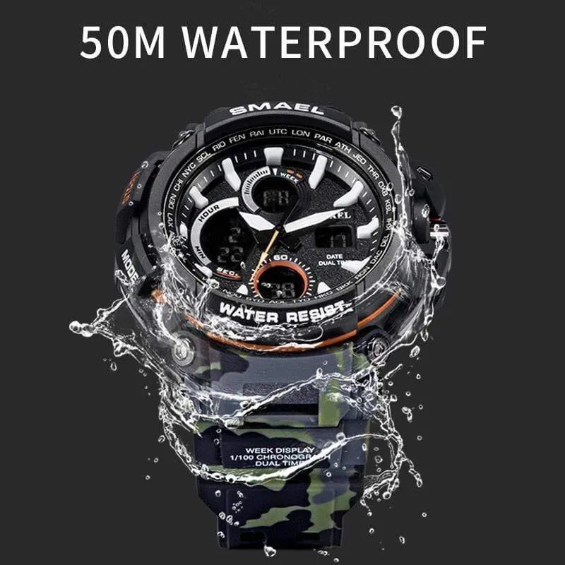 Men's Dual Time Camo Military Watch - Tactical Durable Wristwatch