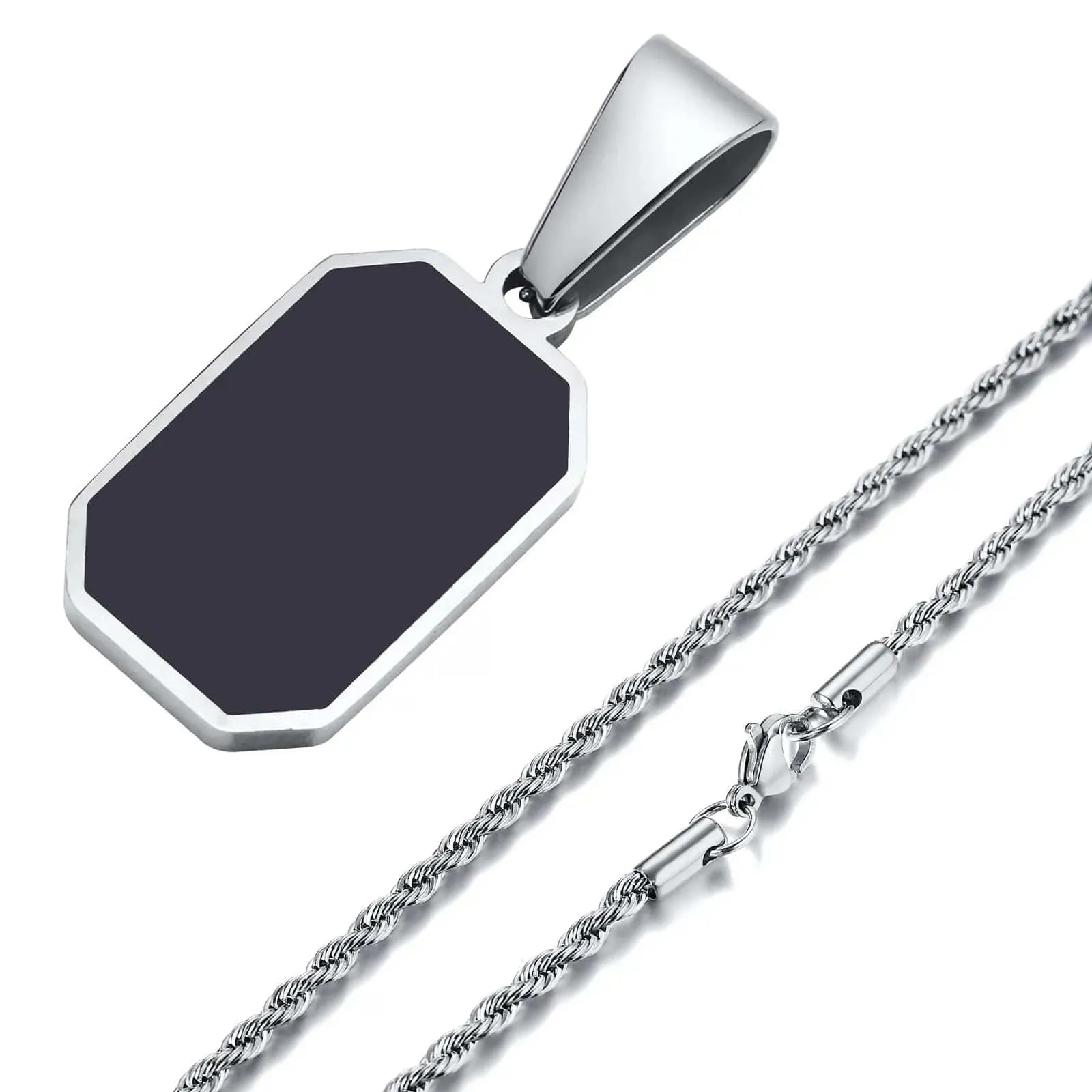 Men's Geometric Square Necklace: Stylish Gold Tone, Black Enamel Rectangle Pendant on Rope Box Chain Collar - Unique Gift Jewelry