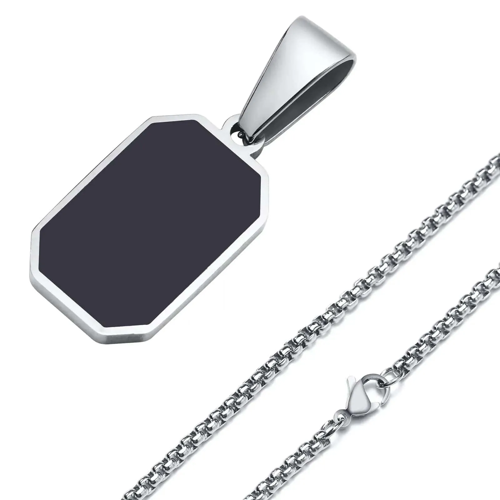 Men's Geometric Square Necklace: Stylish Gold Tone, Black Enamel Rectangle Pendant on Rope Box Chain Collar - Unique Gift Jewelry