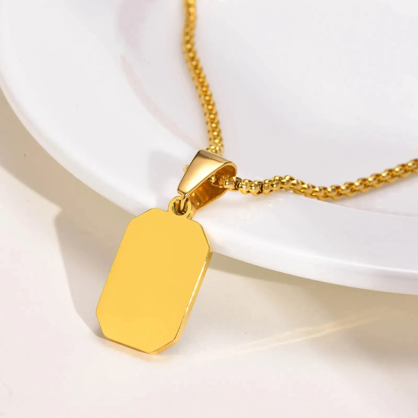 Men's Geometric Square Necklace: Stylish Gold Tone, Black Enamel Rectangle Pendant on Rope Box Chain Collar - Unique Gift Jewelry