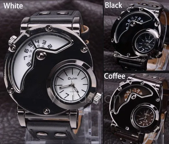 Men's Stainless Steel Leather Band Analog Quartz Clock Wrist Watch VVF