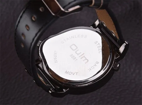 Men's Stainless Steel Leather Band Analog Quartz Clock Wrist Watch VVF