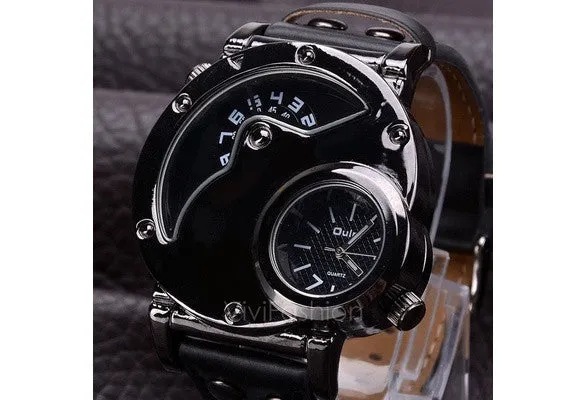 Men's Stainless Steel Leather Band Analog Quartz Clock Wrist Watch VVF