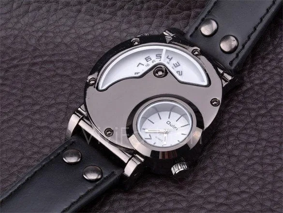 Men's Stainless Steel Leather Band Analog Quartz Clock Wrist Watch VVF