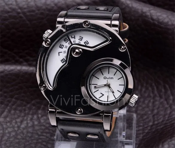 Men's Stainless Steel Leather Band Analog Quartz Clock Wrist Watch VVF