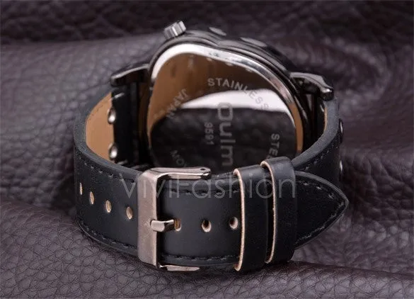 Men's Stainless Steel Leather Band Analog Quartz Clock Wrist Watch VVF