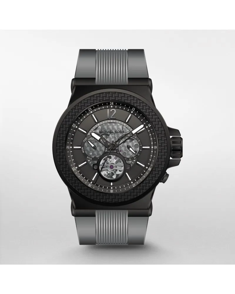 Michael Kors Men's Dylan Black IP and Grey Silicone Automatic Watch