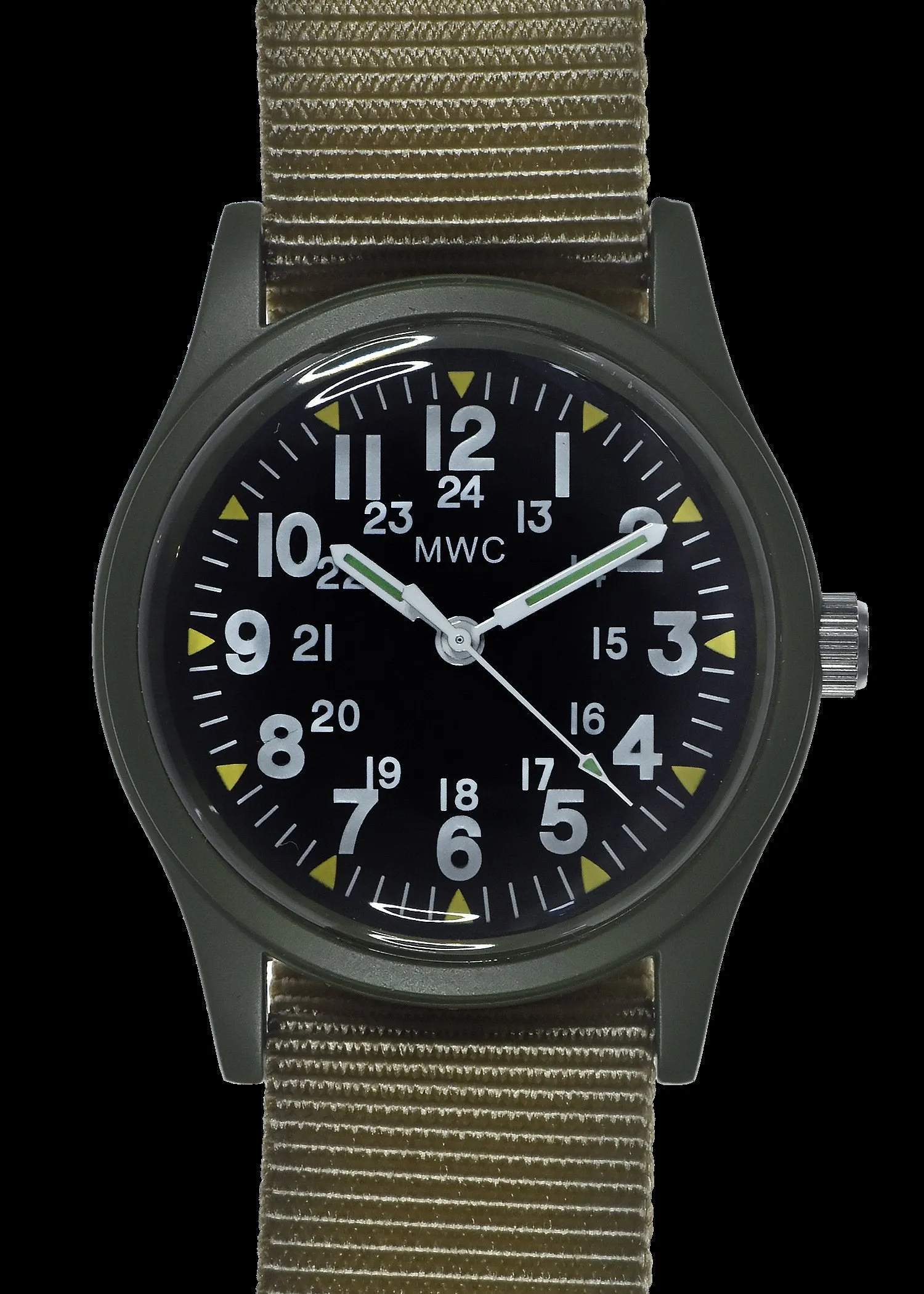 MWC Classic 1960s/70s Pattern Olive Drab Vietnam Watch on Khaki Strap