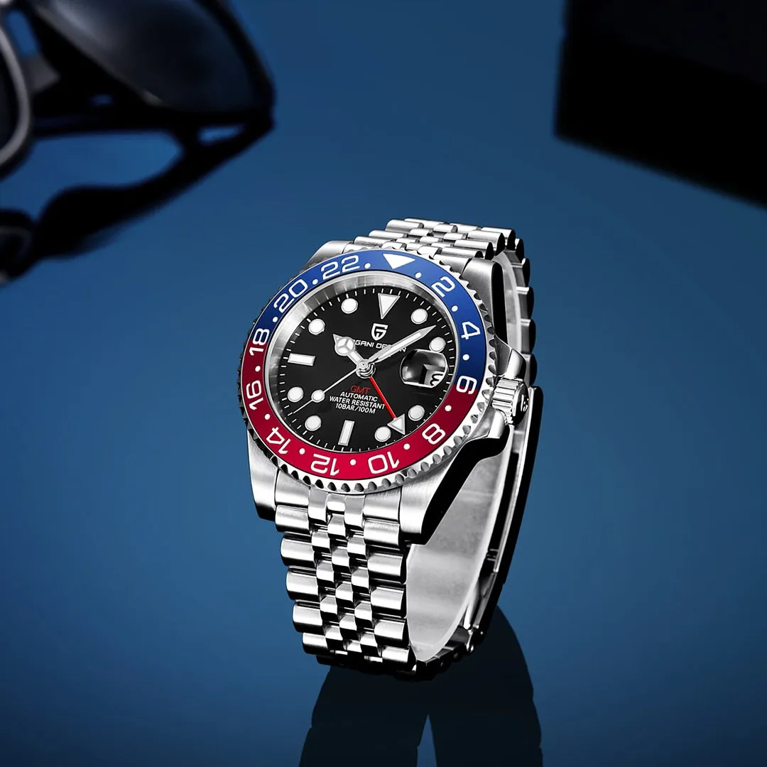 PAGANI DESIGN New Luxury Men Mechanical Wristwatch Stainless Steel GMT Watch Top Brand Sapphire Glass Men Watches reloj hombre
