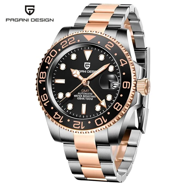 PAGANI DESIGN New Luxury Men Mechanical Wristwatch Stainless Steel GMT Watch Top Brand Sapphire Glass Men Watches reloj hombre