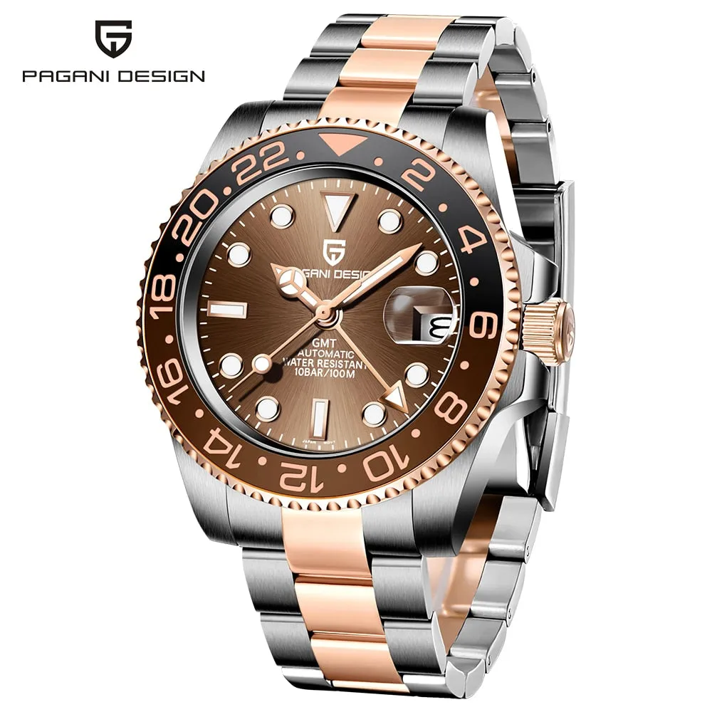 PAGANI DESIGN New Luxury Men Mechanical Wristwatch Stainless Steel GMT Watch Top Brand Sapphire Glass Men Watches reloj hombre