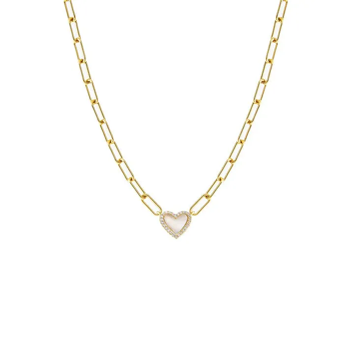Pavè Heart Paperclip Necklace