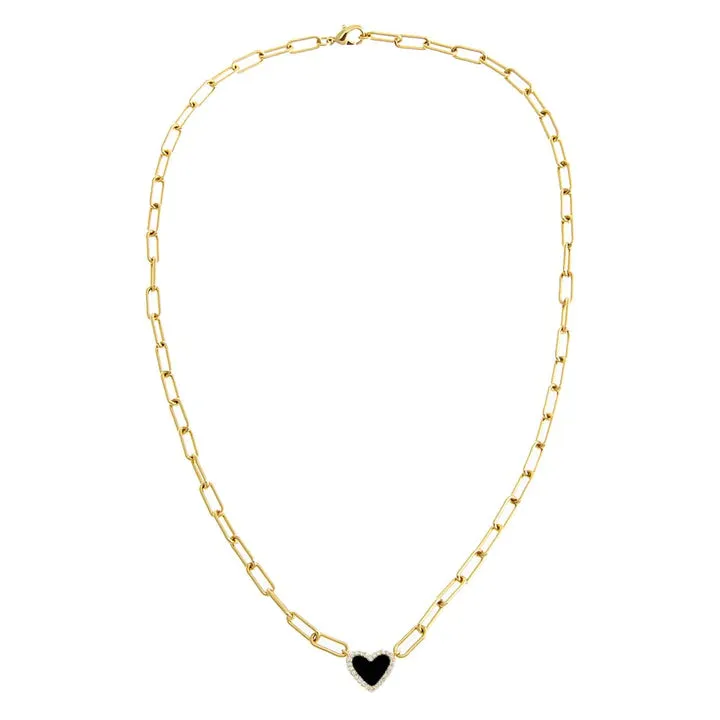 Pavè Heart Paperclip Necklace