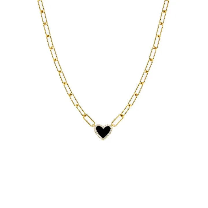 Pavè Heart Paperclip Necklace