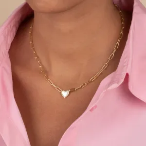 Pavè Heart Paperclip Necklace