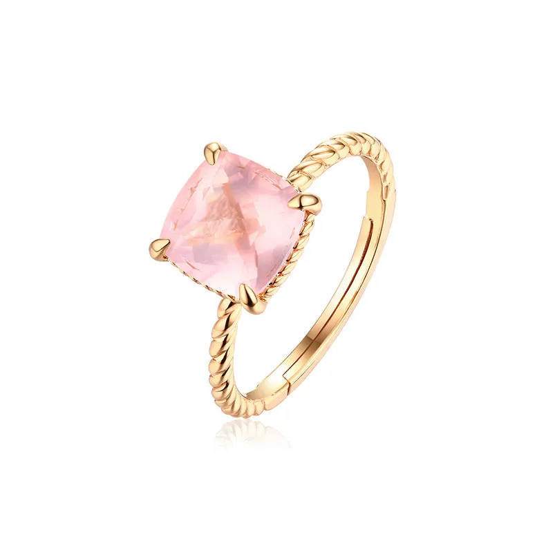 Pink Crystal Ross Quartz Ring Simple Little Finger Jewelry Ring Female Hipster Fresh Little Finger Ring Female Personality