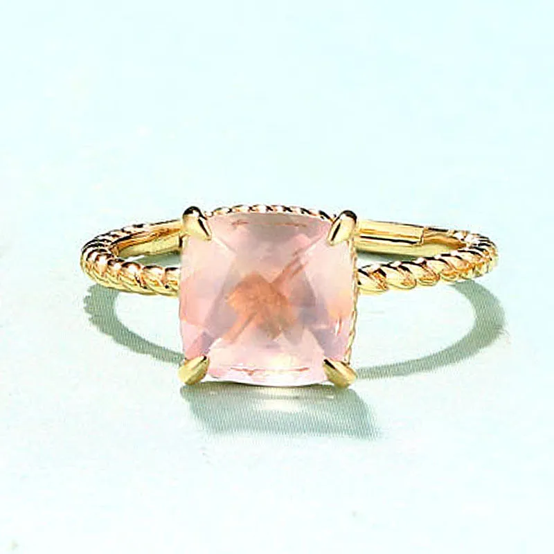 Pink Crystal Ross Quartz Ring Simple Little Finger Jewelry Ring Female Hipster Fresh Little Finger Ring Female Personality