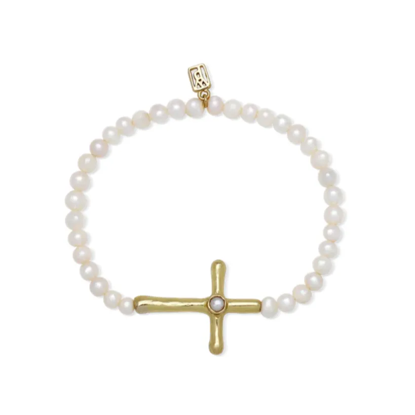 Poetic Cross Pearl Stretch Bracelet