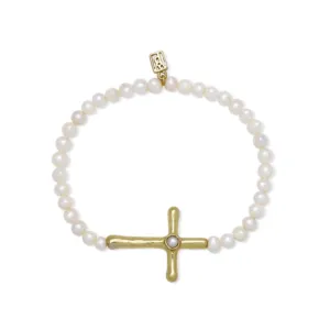Poetic Cross Pearl Stretch Bracelet