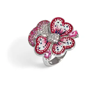 Ring White Gold Diamonds Sapphires Rubellites
