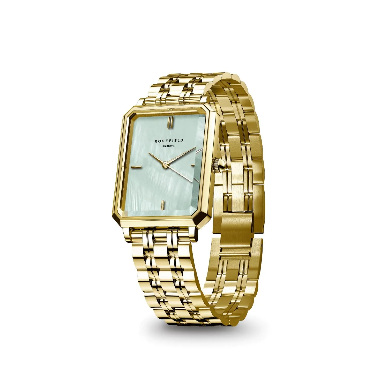 Rosefield Octagon XS Green MOP Steel Gold Watch OGGSG-O71