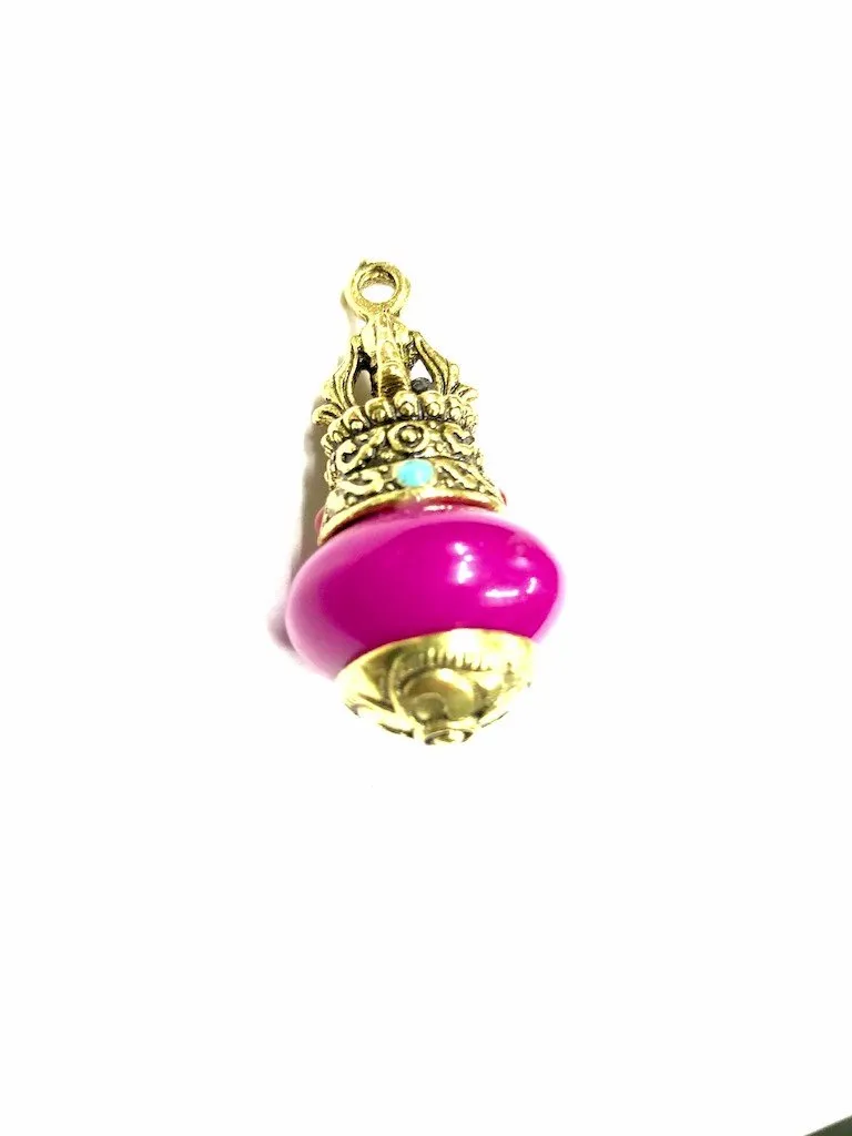 Round Magenta Pendant With Metal Cap
