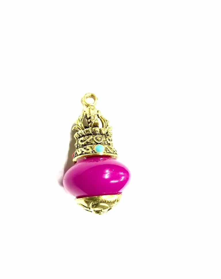 Round Magenta Pendant With Metal Cap