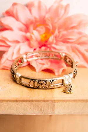 SALE! Burnished Goldtone and Pearls 'Lord's Prayer' Stretch Bracelet
