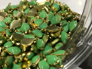 Sea Green Drop Metal Kundan Stone (With Enamel- 12x6 mm)
