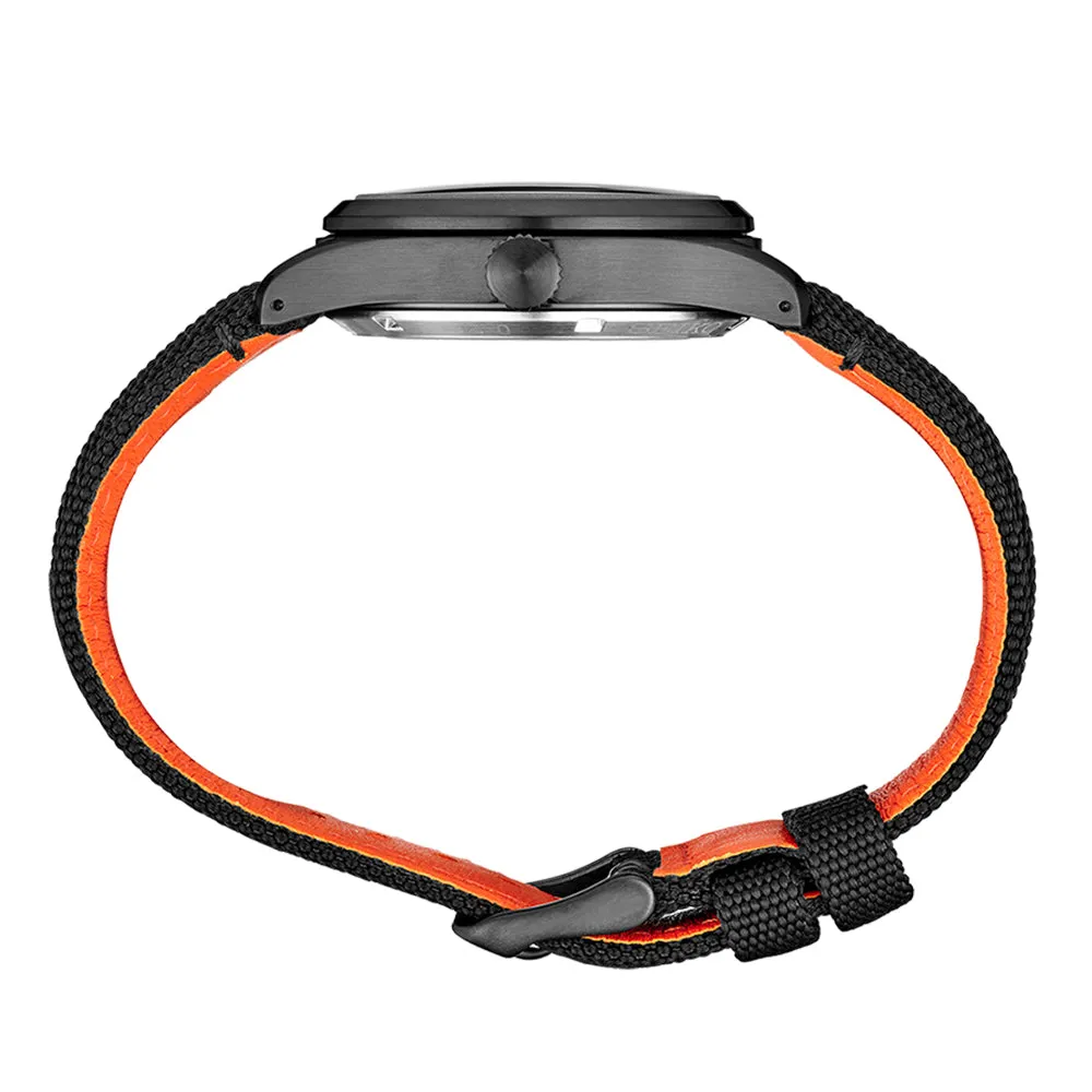 Seiko Men's Black/Orange Dial Black Band Stainless Steel Automatic Sports Watch - SRPH33