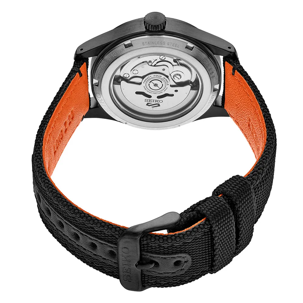 Seiko Men's Black/Orange Dial Black Band Stainless Steel Automatic Sports Watch - SRPH33
