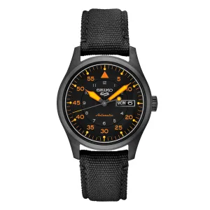 Seiko Men's Black/Orange Dial Black Band Stainless Steel Automatic Sports Watch - SRPH33
