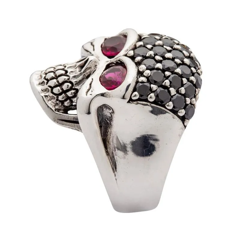 Silver Black Forehead Blink Skull Ring
