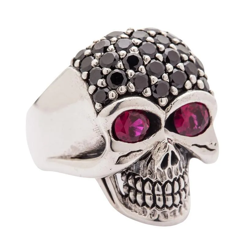 Silver Black Forehead Blink Skull Ring