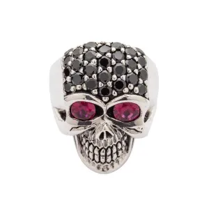 Silver Black Forehead Blink Skull Ring