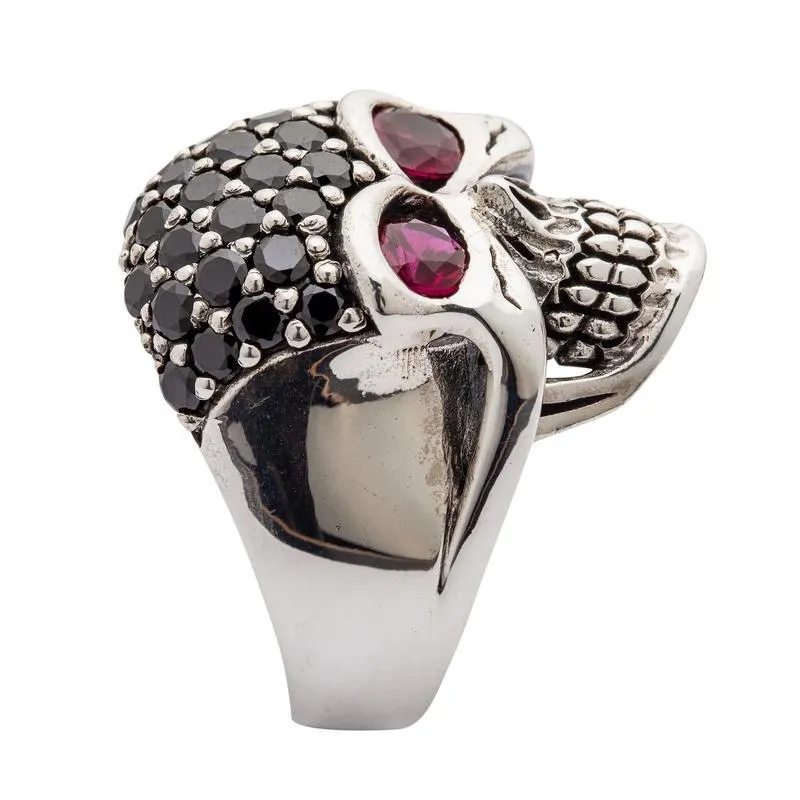 Silver Black Forehead Blink Skull Ring