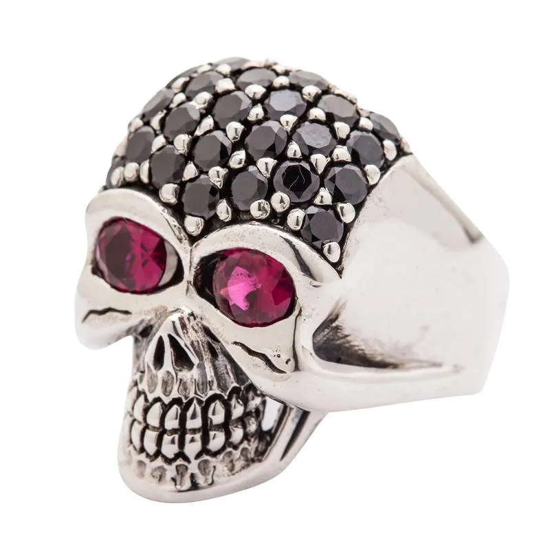 Silver Black Forehead Blink Skull Ring